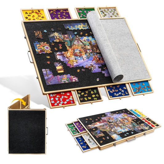 Tektalk foldable puzzle board with eight drawers keeps pieces organized during play