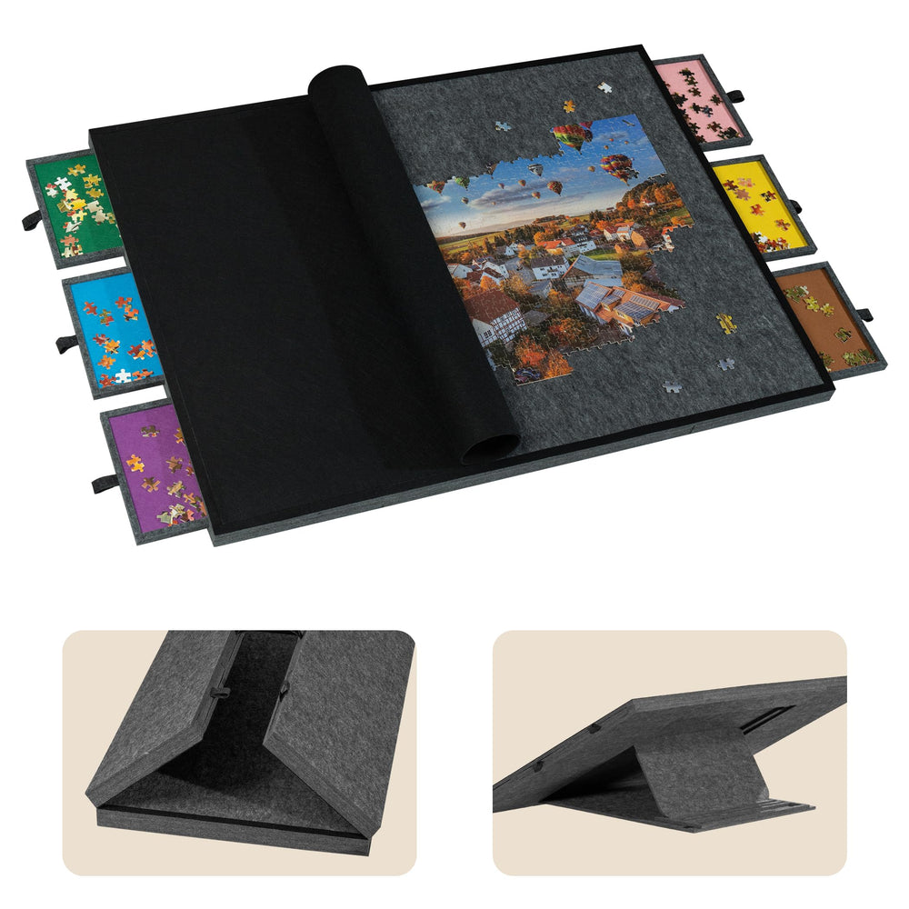 Tektalk foldable puzzle table cover provides portable setup for puzzles.