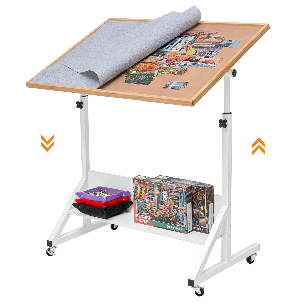 Tektalk front view assembled table showing full work surface and stability