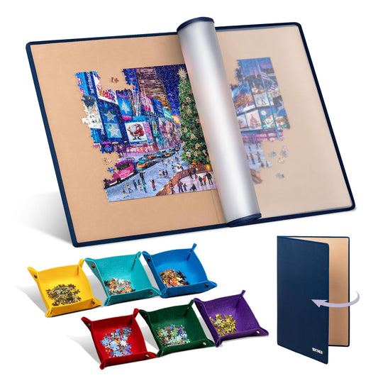 Tektalk front view of folded khaki puzzle board showing portability and quick storage