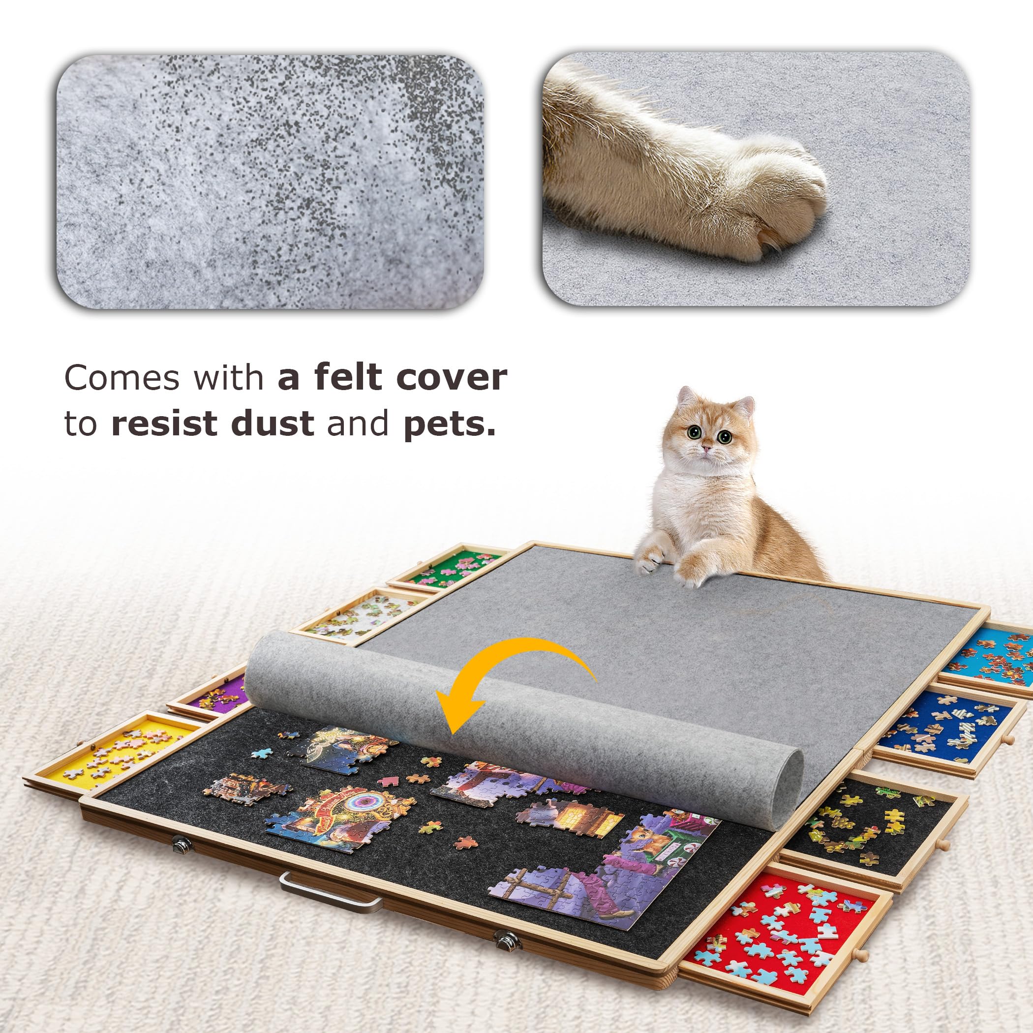 Tektalk gray felt top prevents pieces from sliding