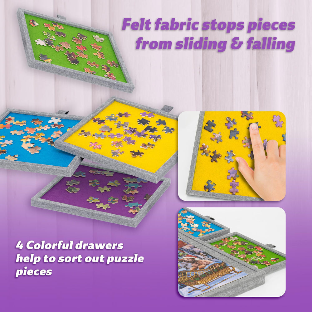 Tektalk Jigsaw Table four color drawers for organized sorting