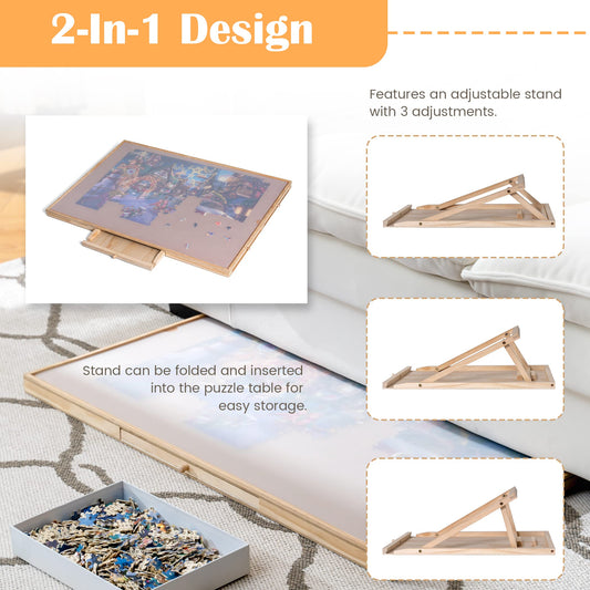 Tektalk jigsaw table showing three tilt angles for personalized viewing