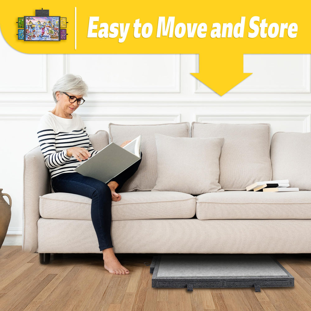 Tektalk lifestyle shot of person assembling puzzle demonstrating neat storage