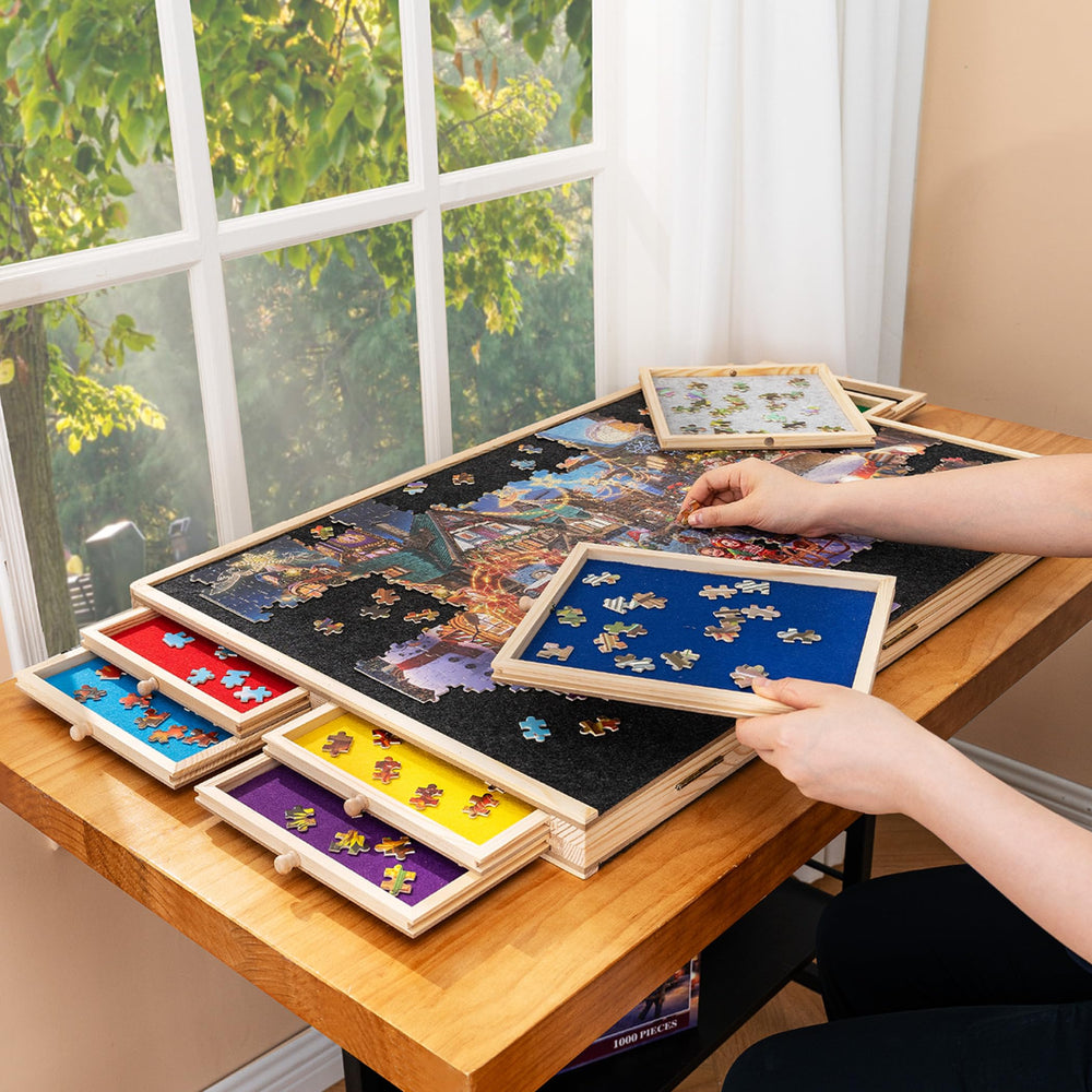 Tektalk portable puzzle table with side handles for easy relocation