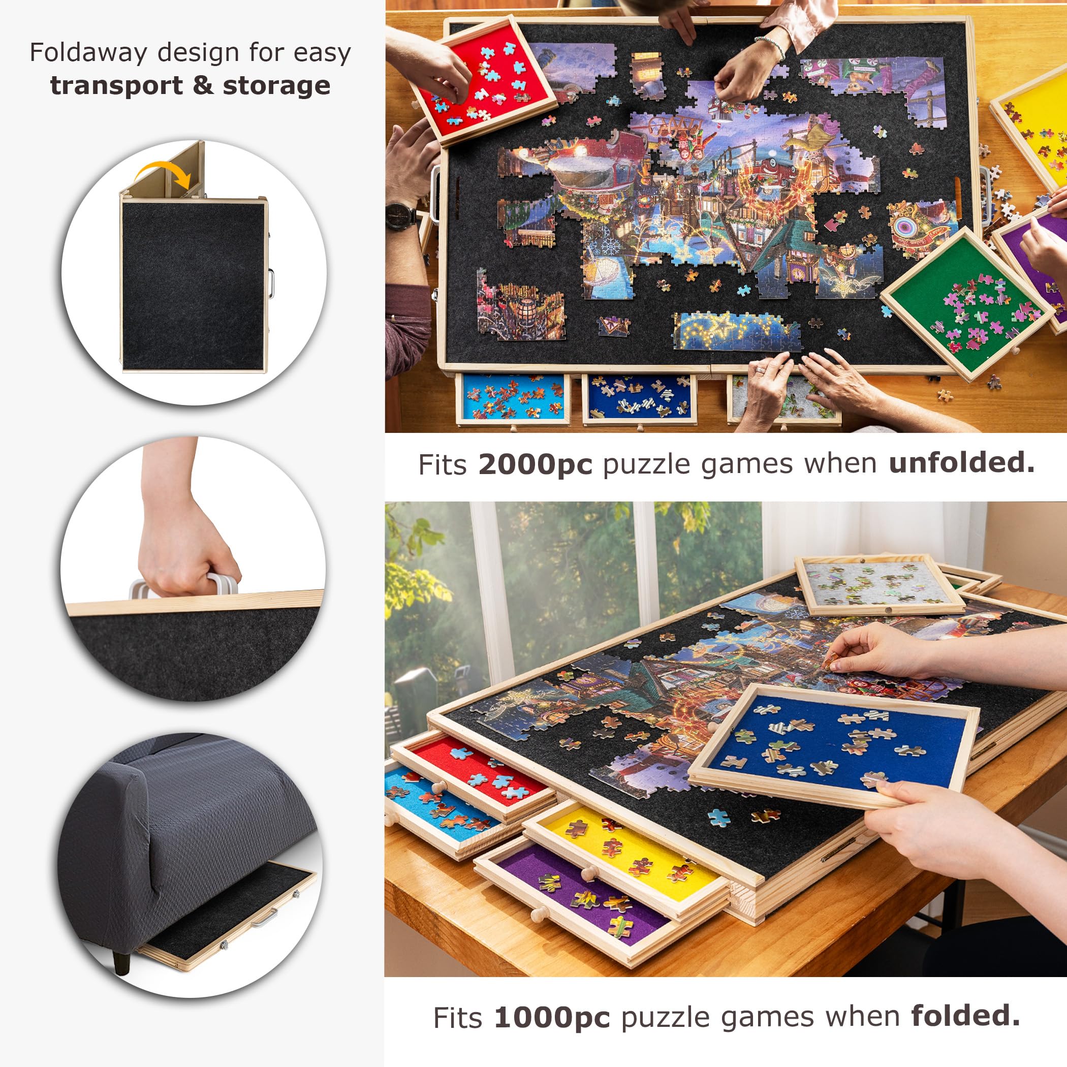 Tektalk puzzle table with cover protects puzzle from dust