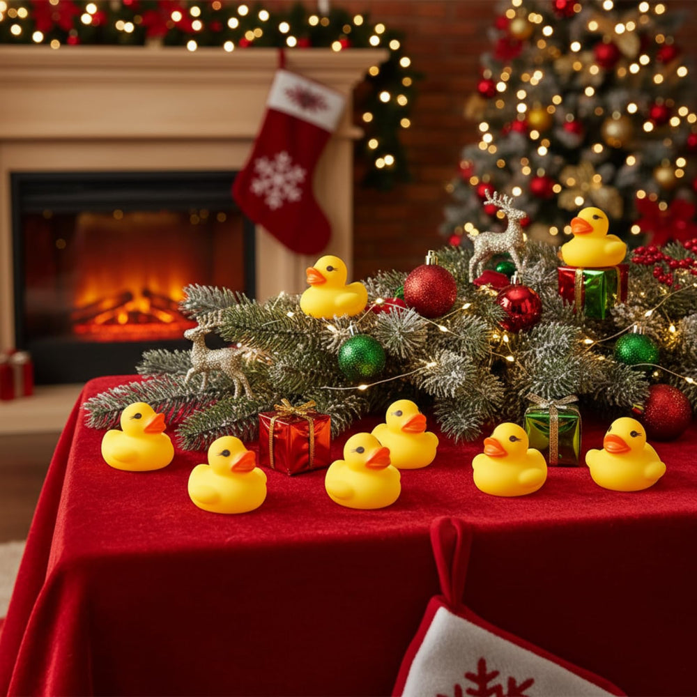 Teling ducks line baskets or centerpieces for vibrant decor.