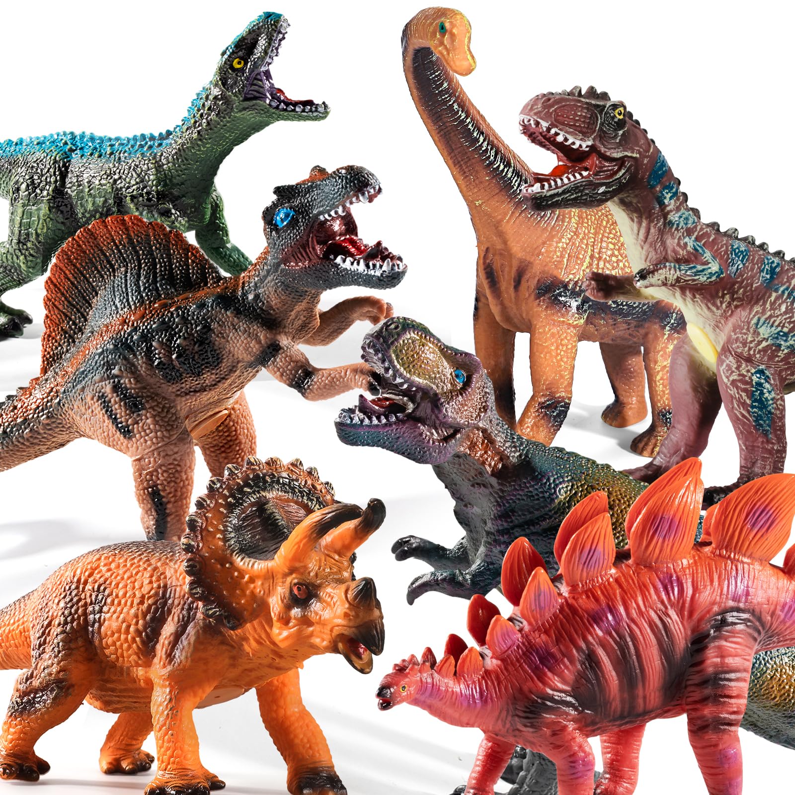 TEMI 7-piece dinosaur set packaging shown, ideal for party planning and gift ideas.