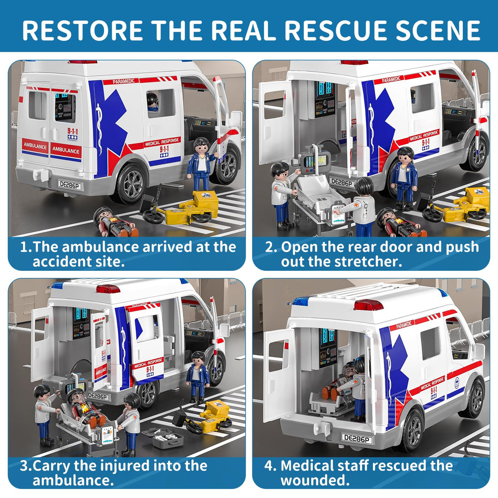 TEMI ambulance toy figure set supports interactive stories for imaginative play