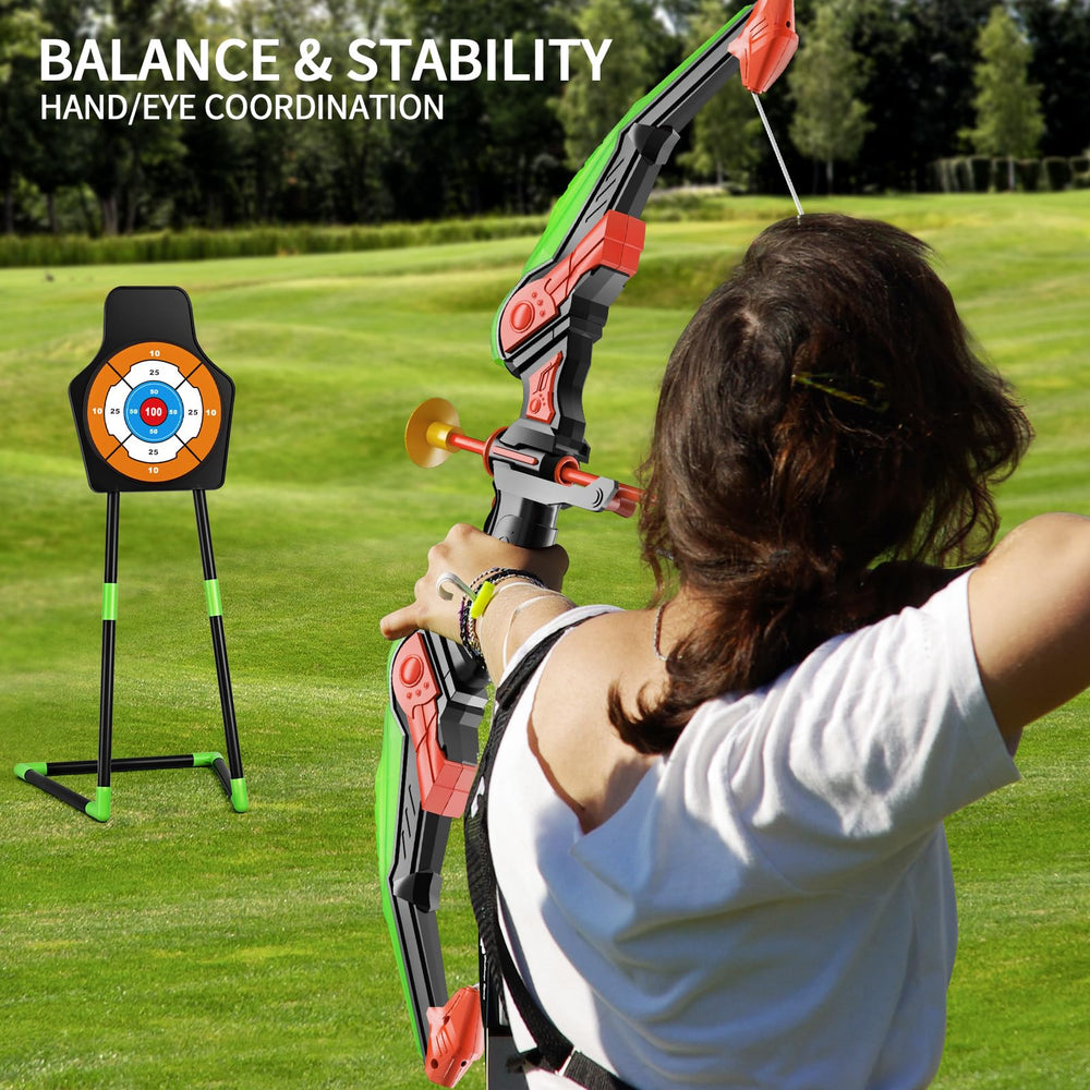 TEMI archery quiver and bow keep arrows organized during play.