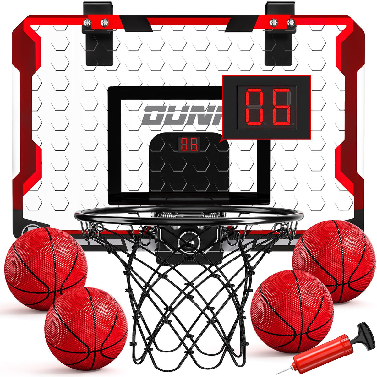 TEMI basketball hoop over door assembly highlights quick setup and space-saving use.
