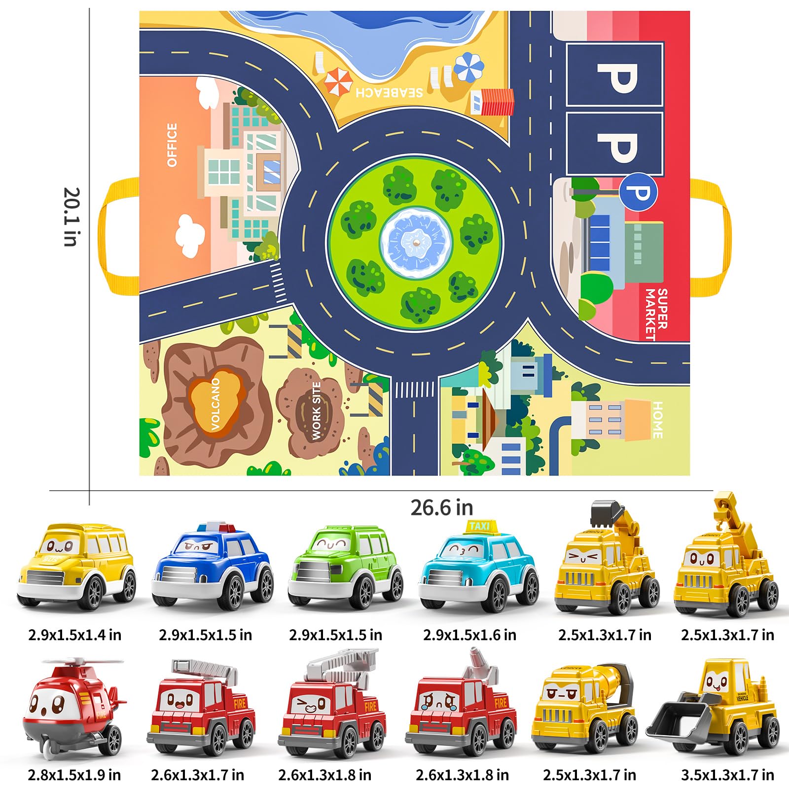 TEMI city street map playset encourages pretend trips and storytelling adventures.