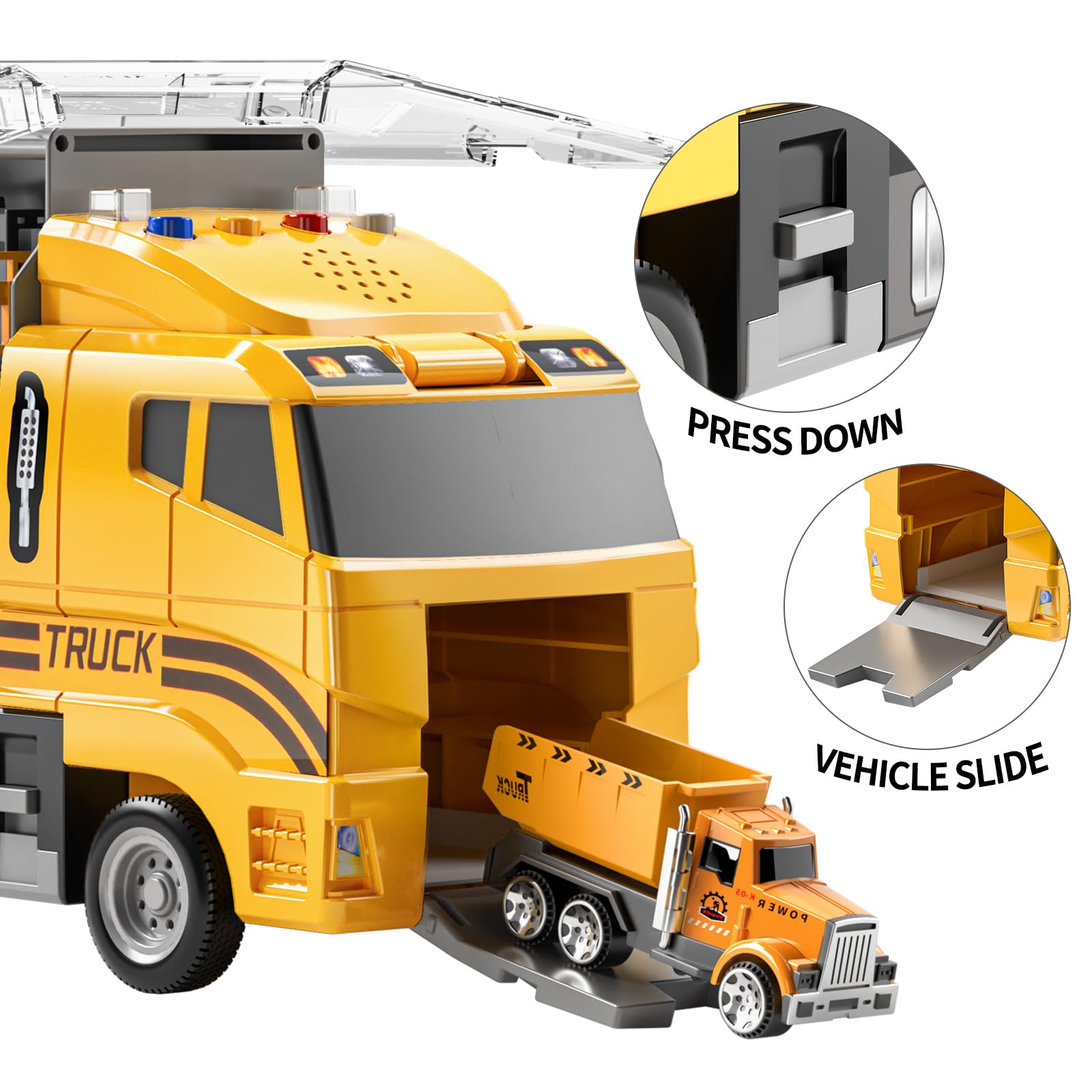 TEMI die-cast vehicles with lights provide realistic mock-crane experiences.