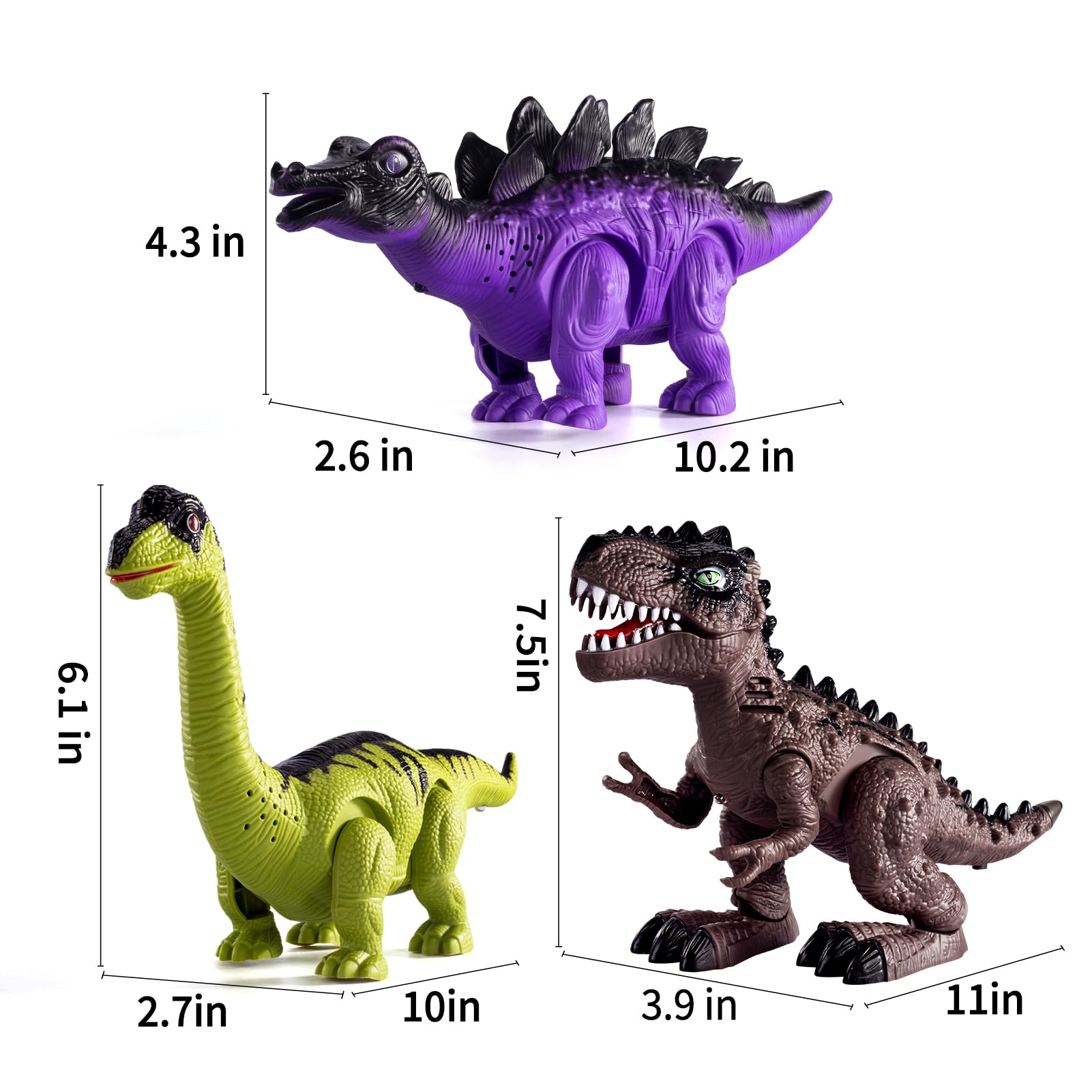 TEMI walking brachiosaurus toy with lights prompts imaginative forest exploration.