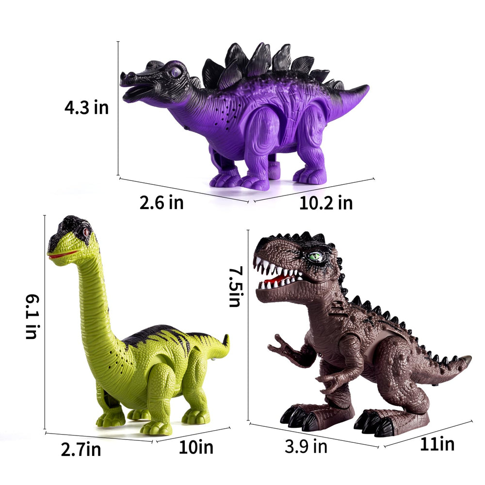 TEMI walking brachiosaurus toy with lights prompts imaginative forest exploration.