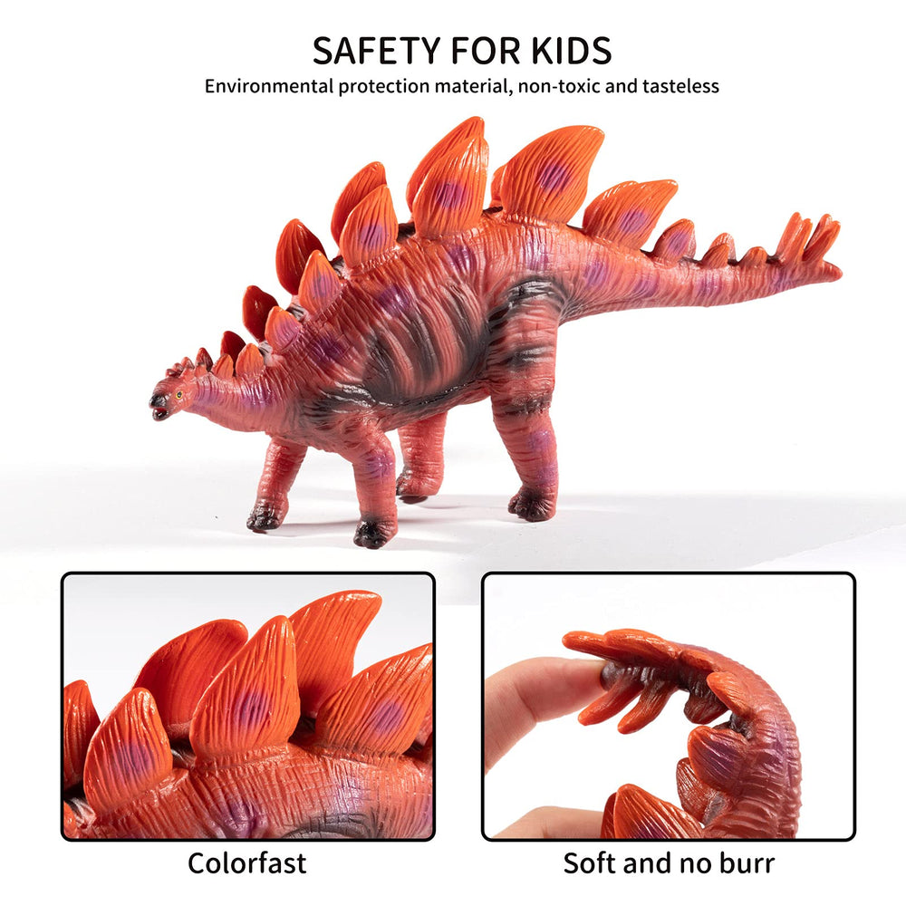 TEMI Stegosaurus and Spinosaurus figures in bright hues for colorful dino setups.