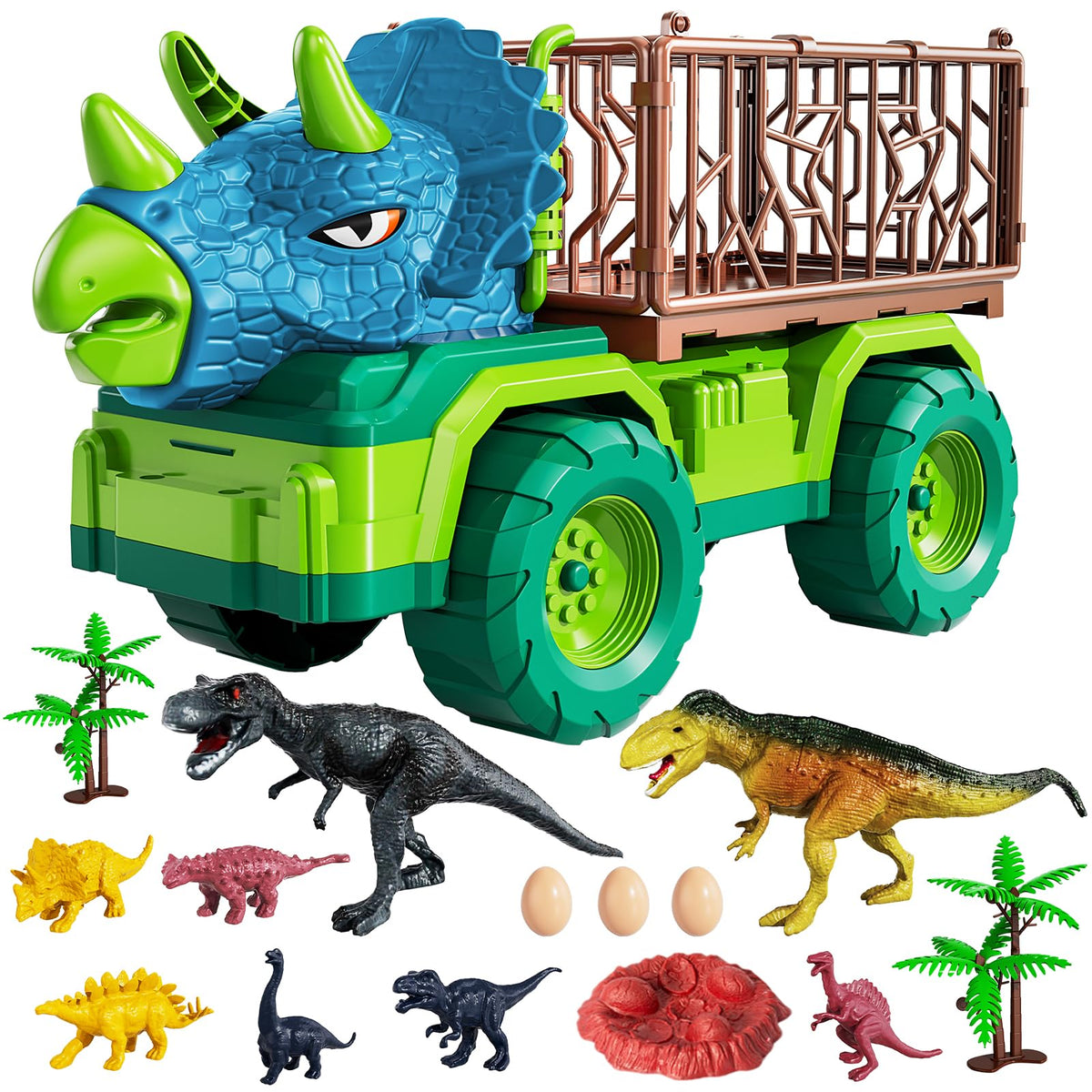 TEMI dinosaur truck toy side view for imaginative play and durability.
