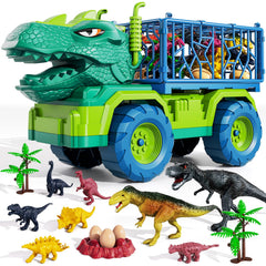 TEMI dinosaur truck transport scene shows a sturdy carrier for imaginative play and durable design for kids' adventures.