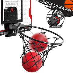 TEMI dunk-breakaway rim at 60-degree angle enables realistic, satisfying shots.