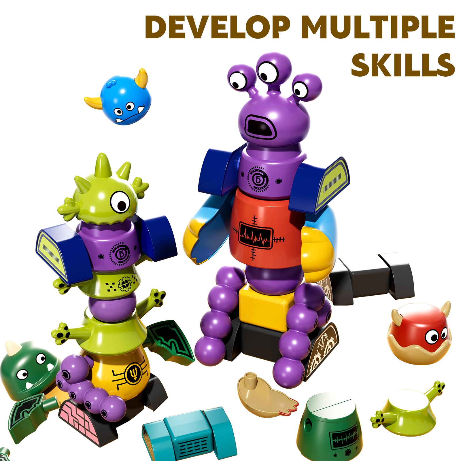 TEMI magnet robot toy horn monster encourages creative stacking and exploration