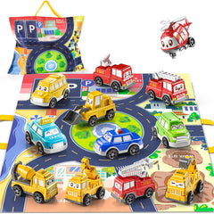 TEMI pull-back car play mat scene offers a portable, mess-free fun area for toddlers.