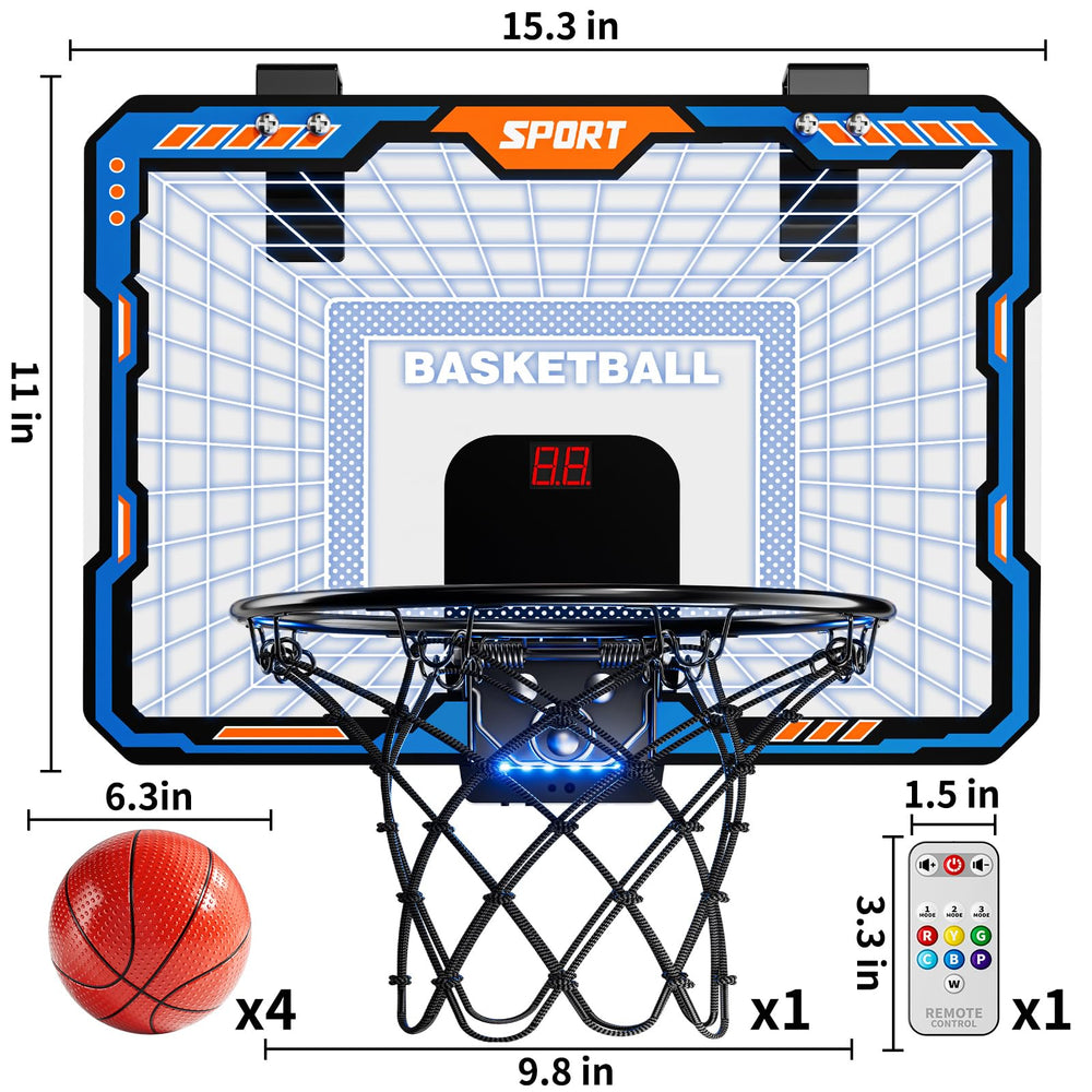 TEMI seven LED lights illuminate the hoop and scoreboard for quick, engaging matches.
