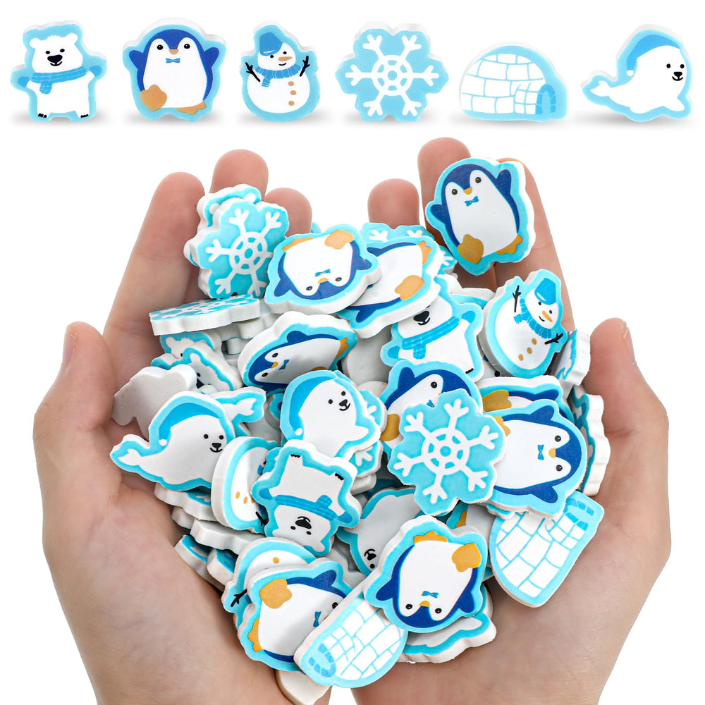 Tenare winter erasers snowflake: bright double-sided design for classroom rewards and party favors