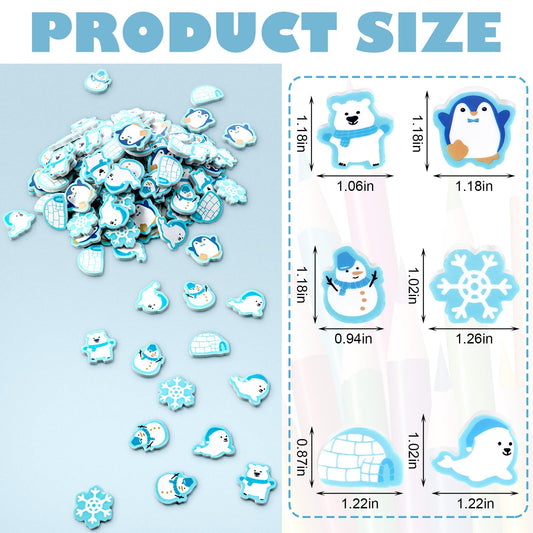 Tenare winter erasers snowman: soft rubber texture and vivid colors for daily use