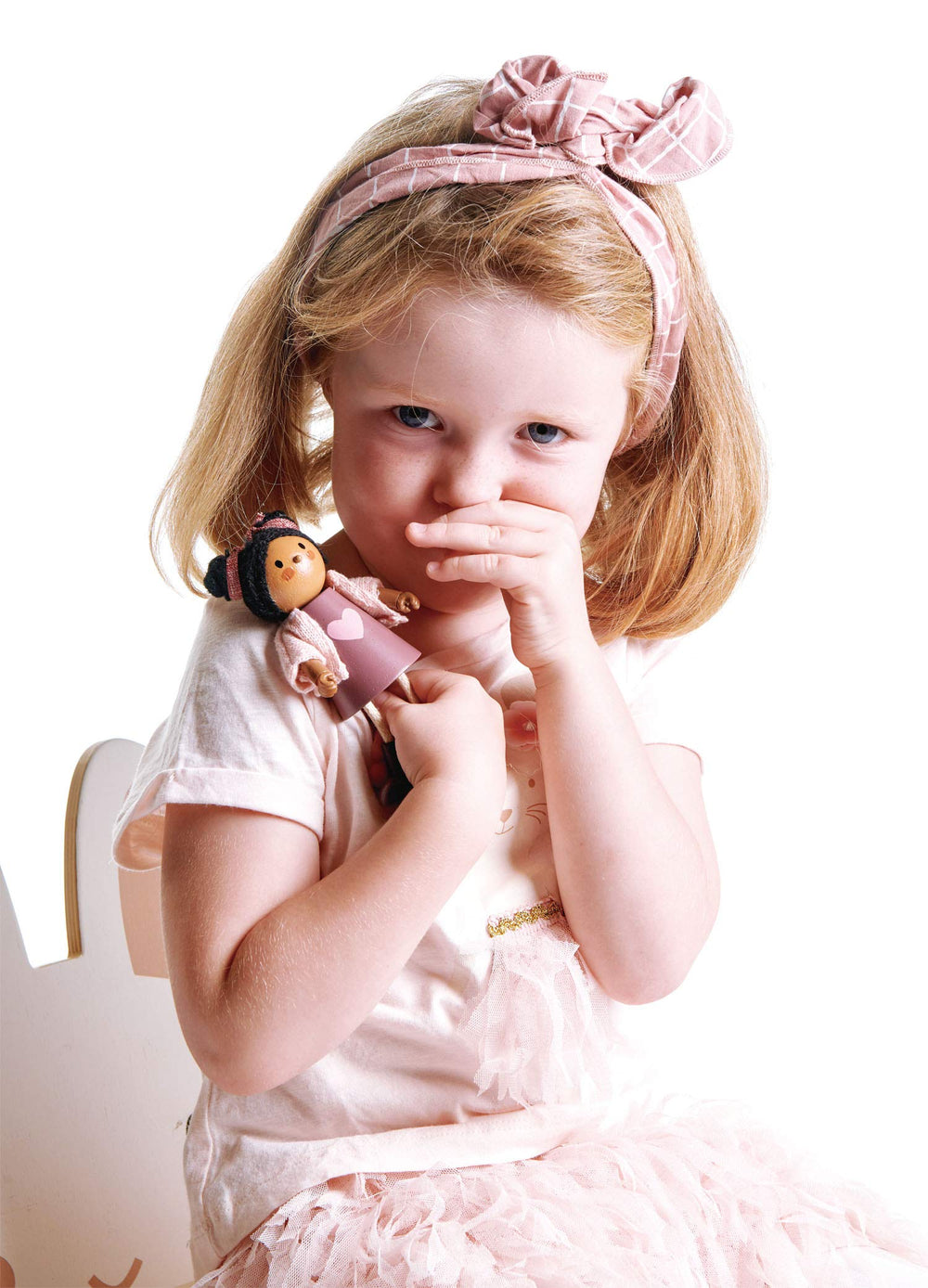 Tender Leaf Ayana with wool hair and cardigan for nurturing pretend play