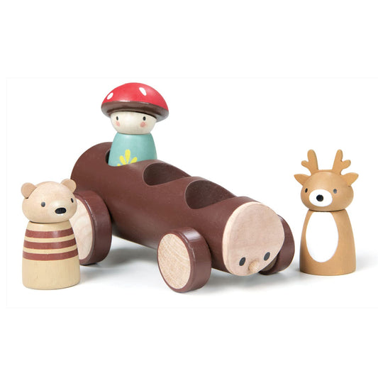 Tender Leaf Timber Taxi features three removable characters for storytelling.