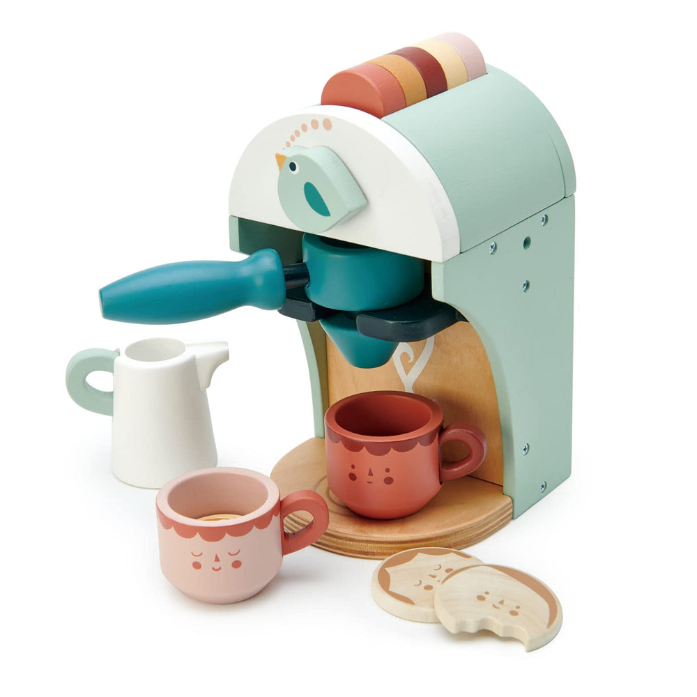 Tender Leaf Toys Babyccino Maker wooden coffee machine emphasizes natural materials and safe play