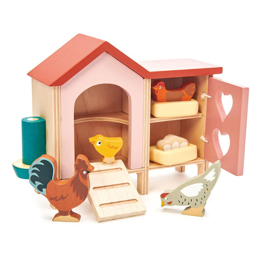 Tender Leaf Toys chicken coop with eggs and nests for imaginative farm play