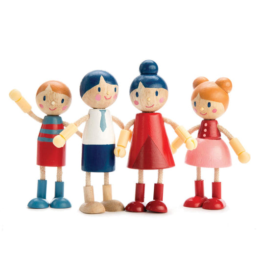 Tender Leaf Toys doll family with mom, dad, boy and girl for imaginative play.