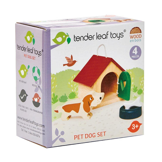 Tender Leaf Toys Pet Dog Set with wooden kennel for imaginative play and caring scenarios