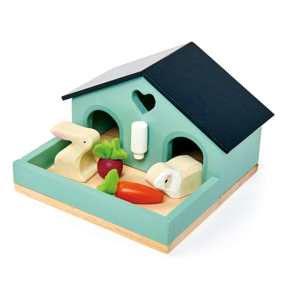 Tender Leaf Toys pet rabbit playset, wood textures encourage imaginative storytelling.
