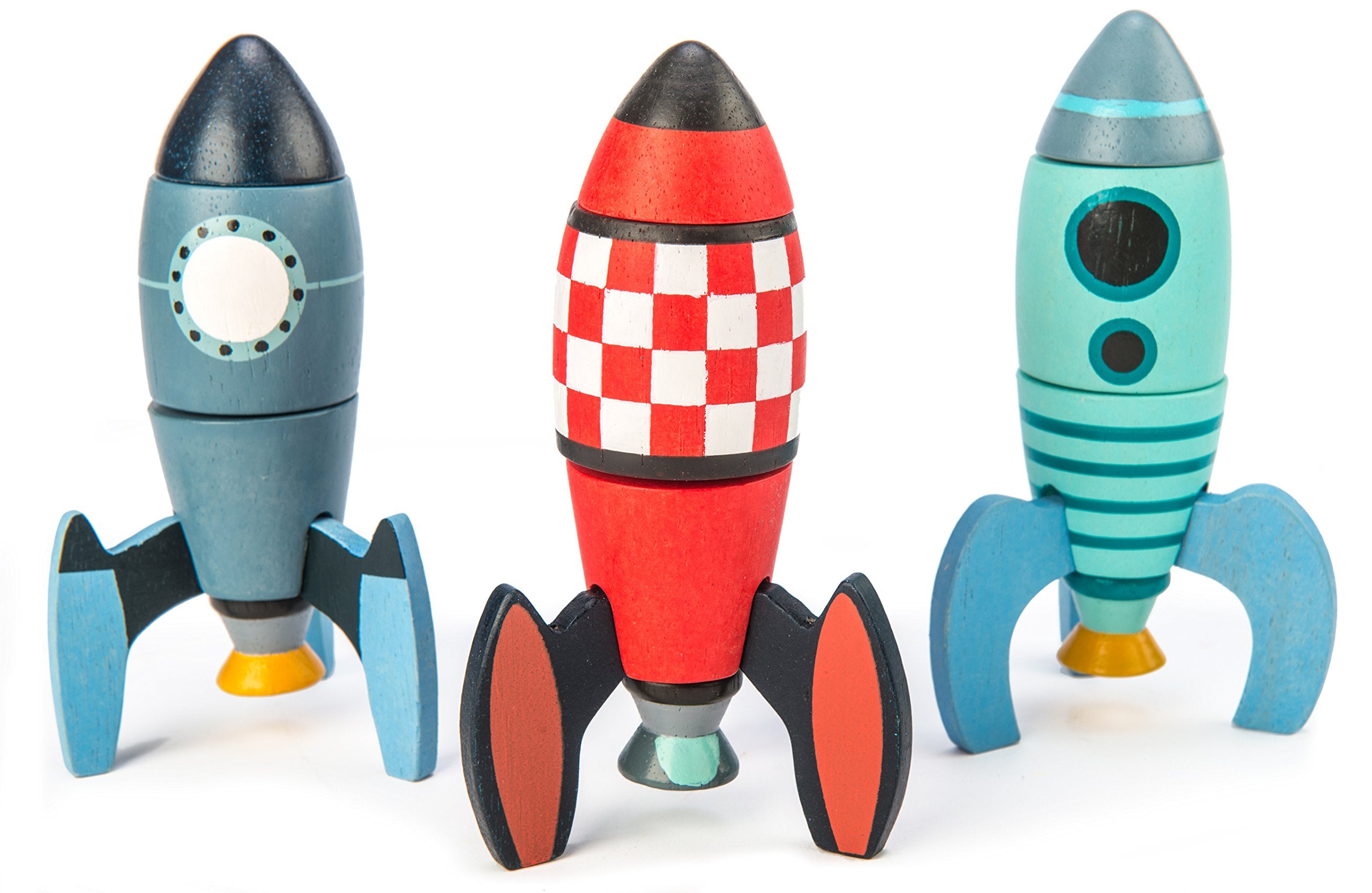 Tender Leaf Toys rocket construction pieces boost fine motor skills through hands-on play.