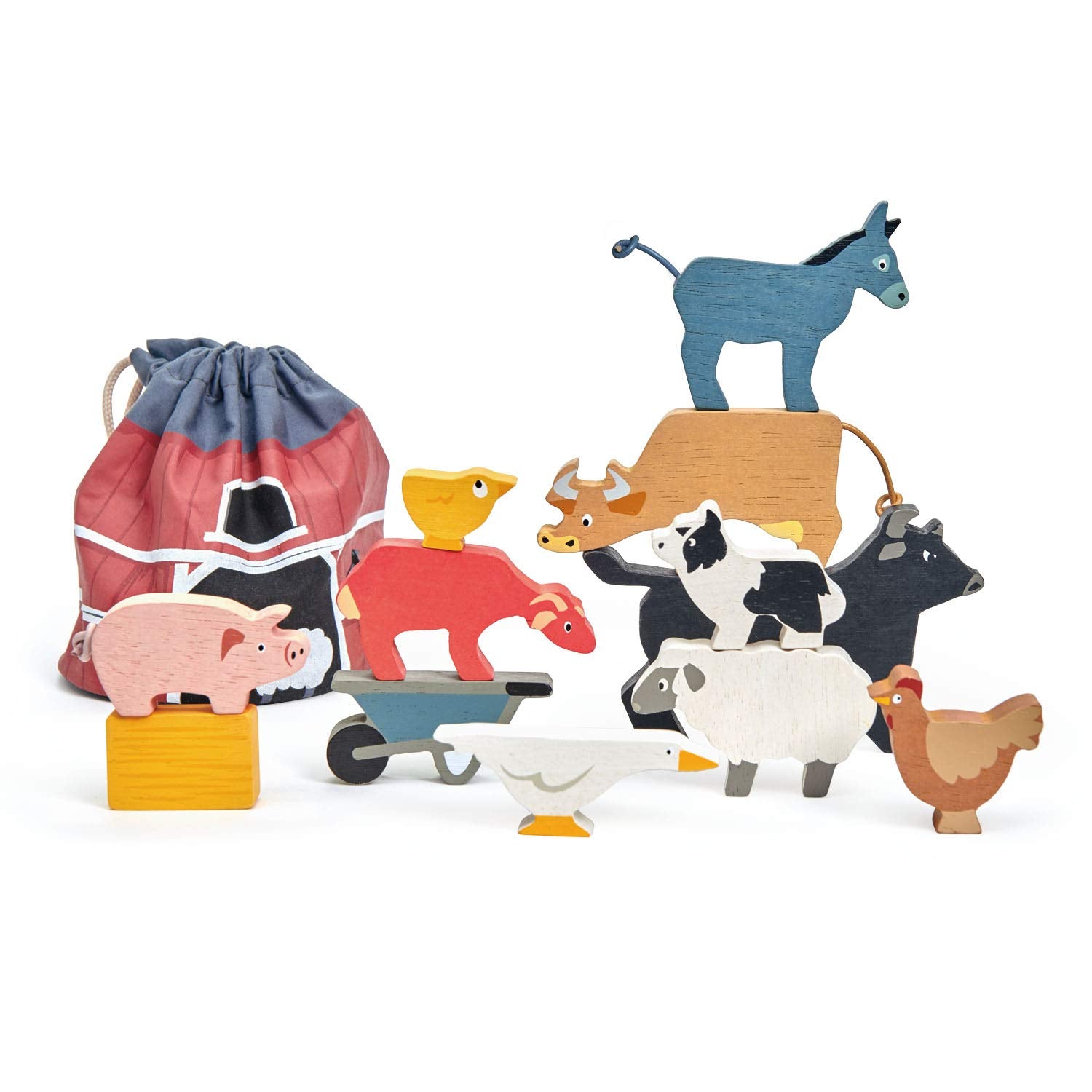 Tender Leaf Toys stacking farmyard animals image for imaginative play and storytelling.