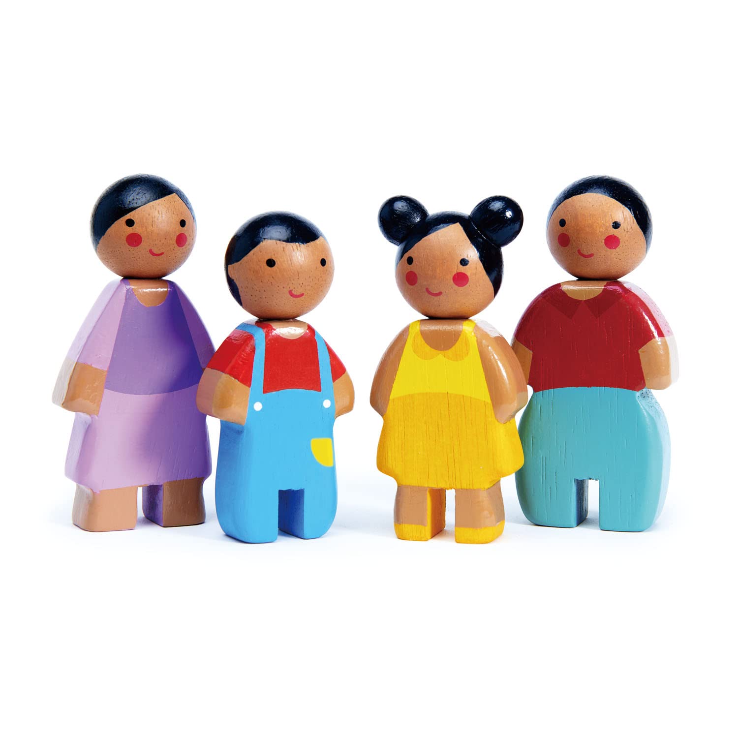 Tender Leaf Toys Sunny Doll Family four colorful wooden dolls for imaginative play.
