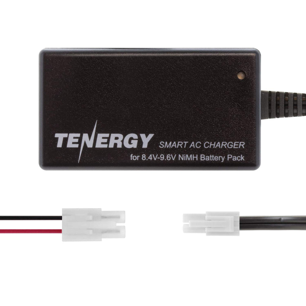 Tenergy smart charger powering 8.4V-9.6V NiMH packs for airsoft and RC cars.