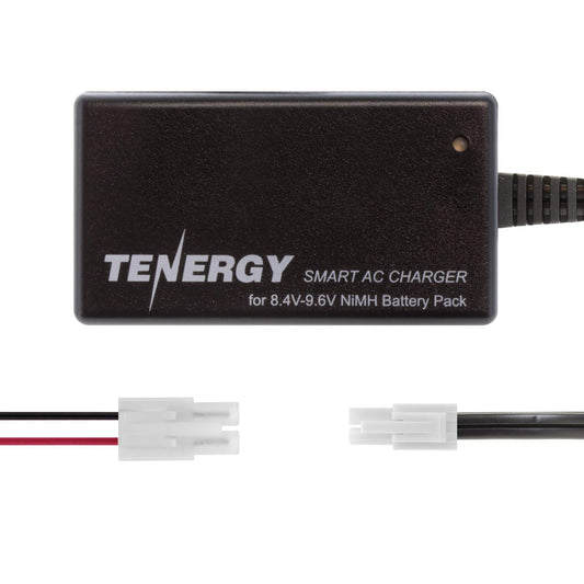 Tenergy smart charger powering 8.4V-9.6V NiMH packs for airsoft and RC cars.