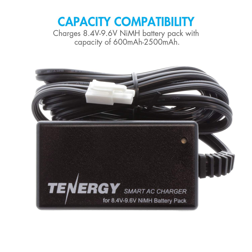 Tenergy smart charger with mini Tamiya connector for quick setup.