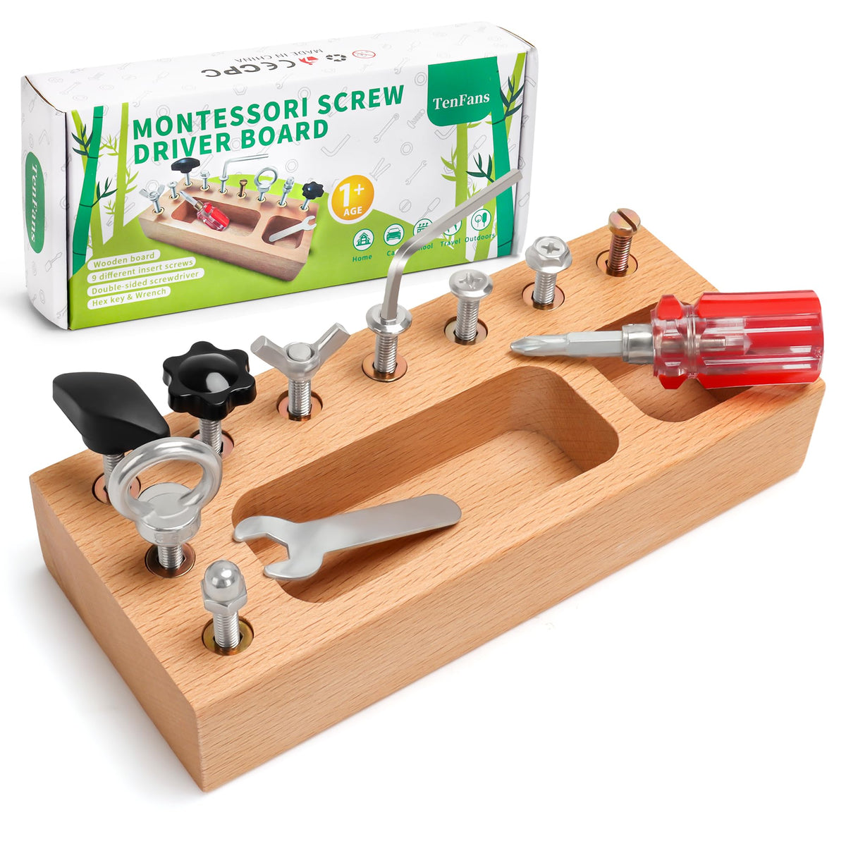 TenFans Montessori Busy Board with wooden screwdriver action enhancing fine motor skills
