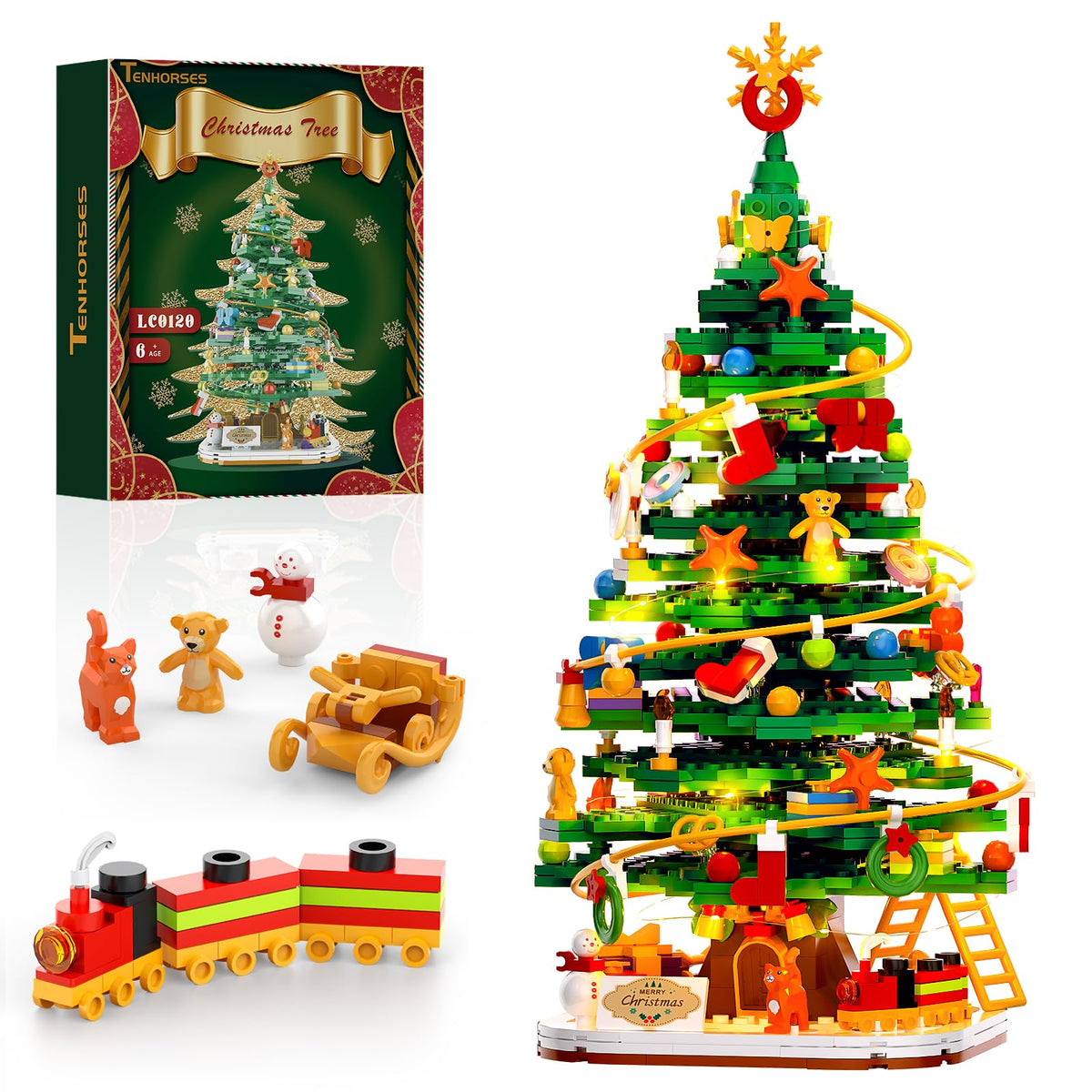 Tenhorses Christmas tree blocks with LED lights provide a cozy tabletop display