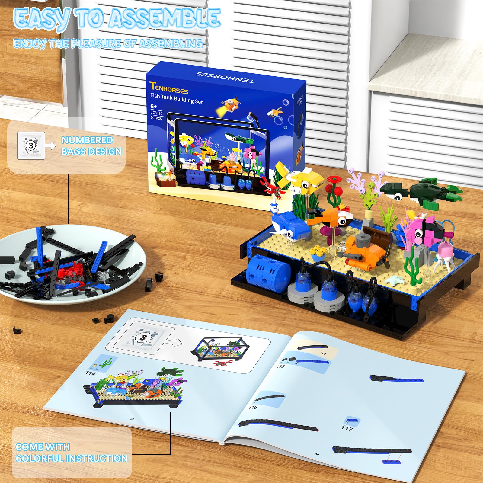 Tenhorses building set with crab adding coastal charm to your display