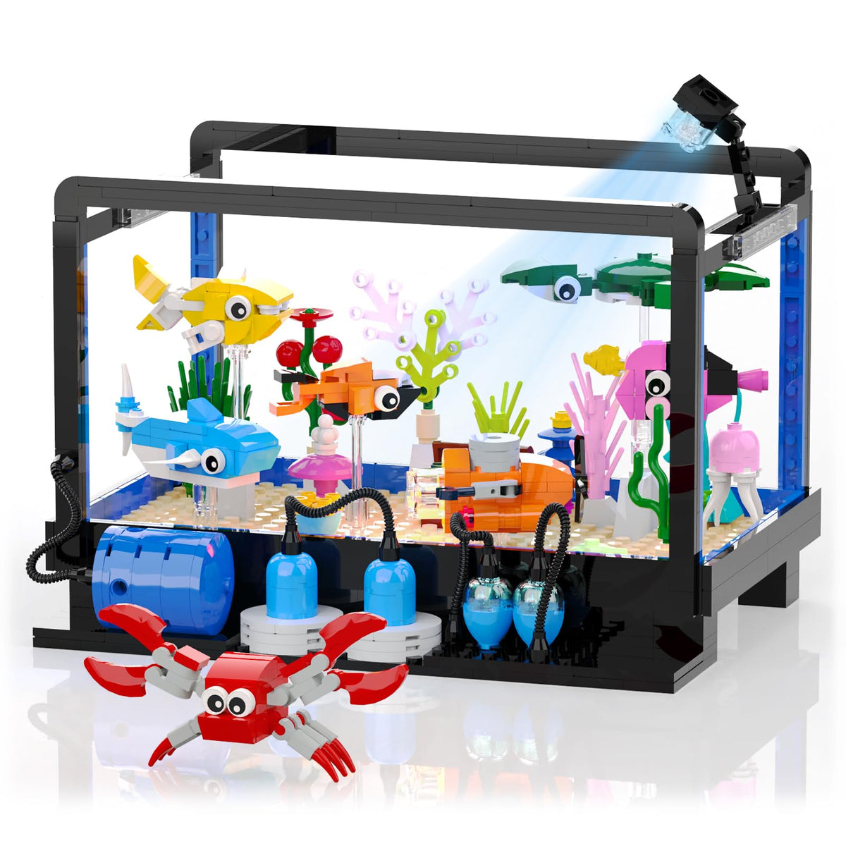 Tenhorses fish tank building set featuring a shark for desk decor and imagination