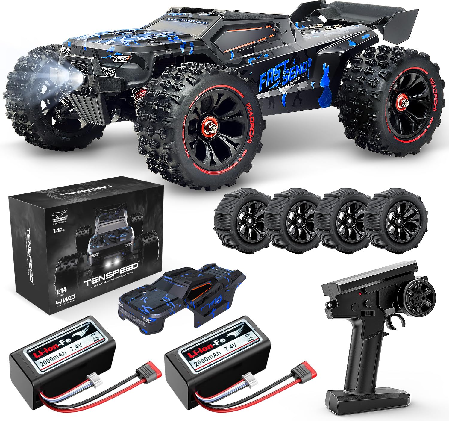 Tenssenx RC Truggy front view highlights top speed potential for off-road runs.