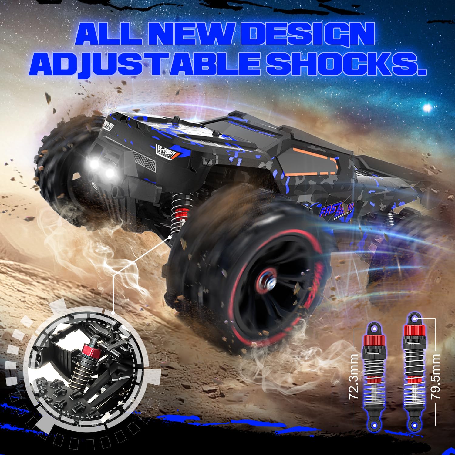 Tenssenx RC Truggy all-terrain tires provide grip on sand, mud, and rocks.