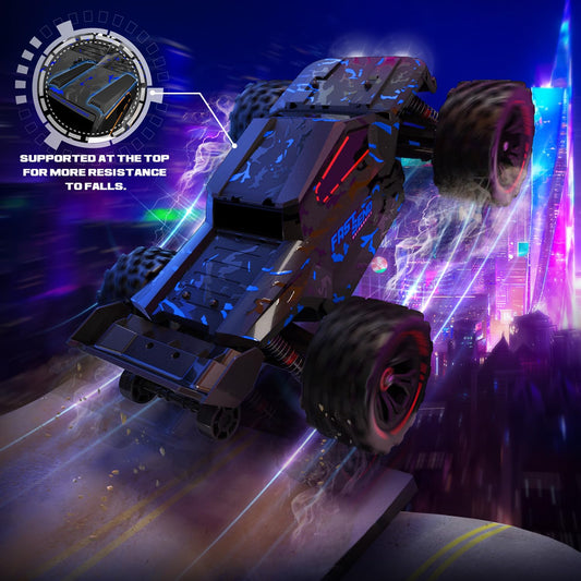 Tenssenx RC Truggy side profile shows rugged 4x4 power across diverse terrain.