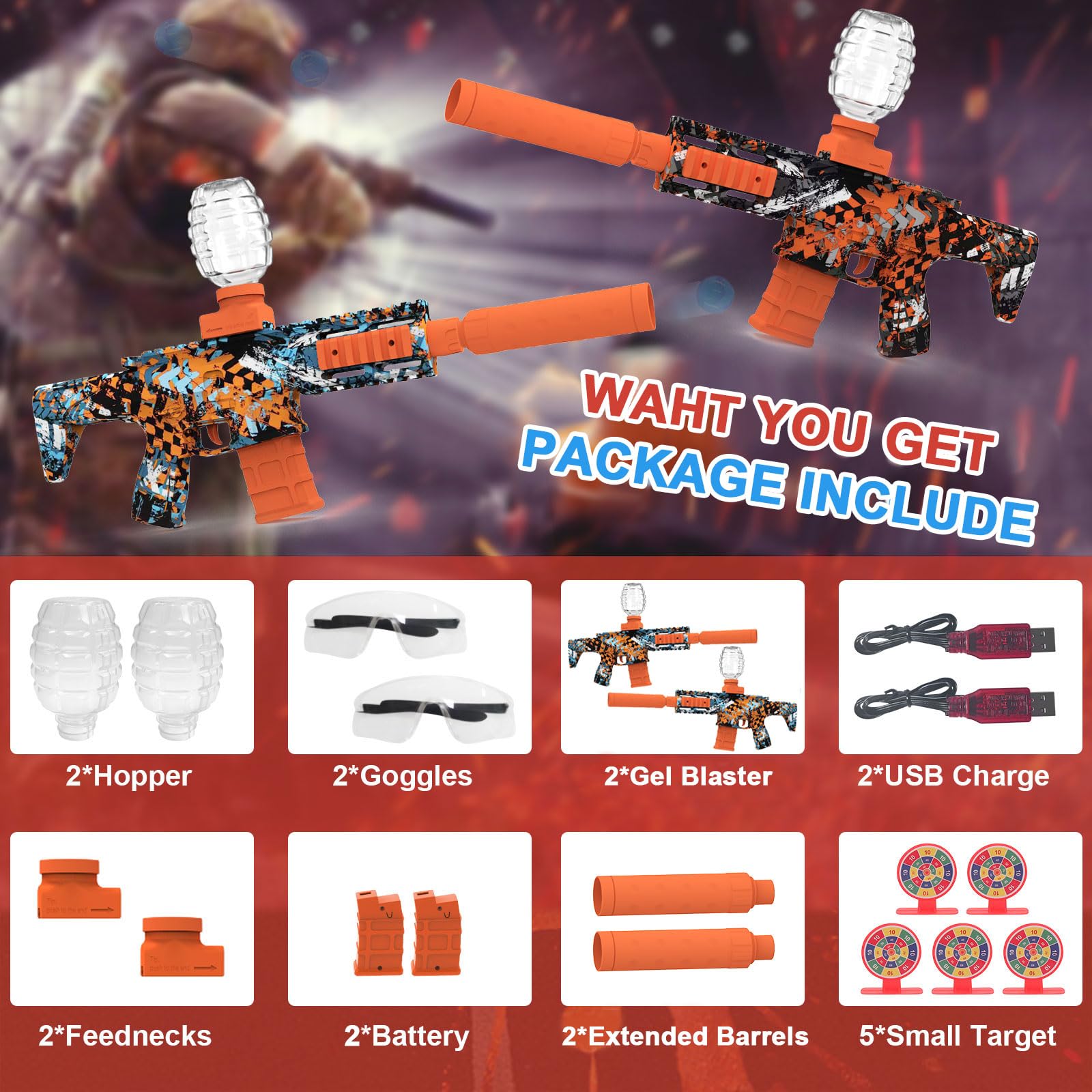 TENTAM 2-pack gel-ball blaster rear view shows multiplayer-ready setup.