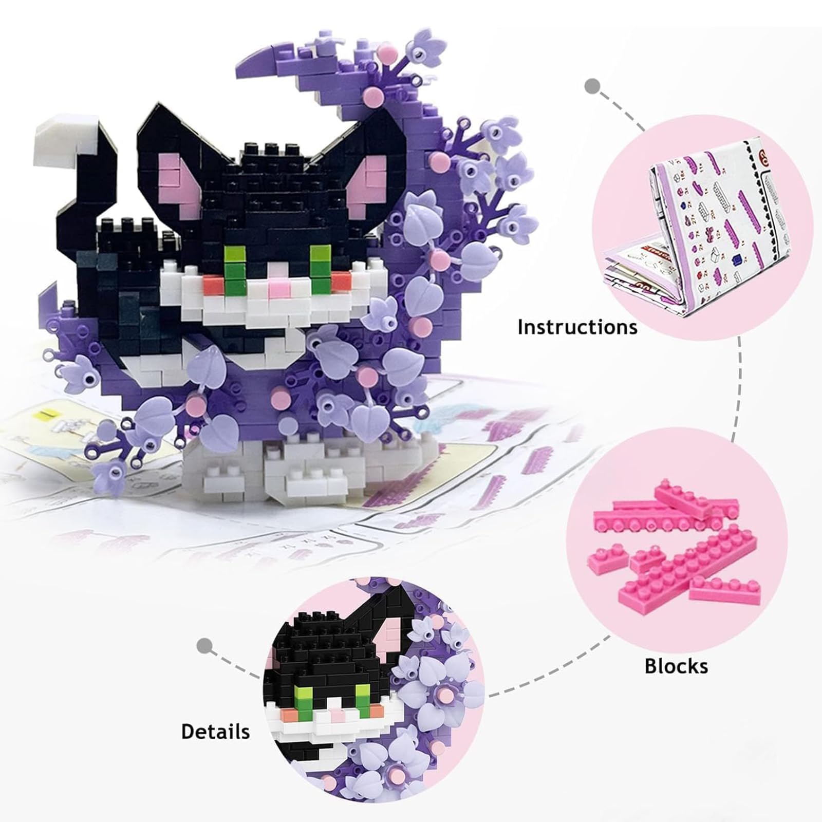 TENYEAH 4-in-1 cat block set flower and moon detail enhances visual charm and gifting appeal.